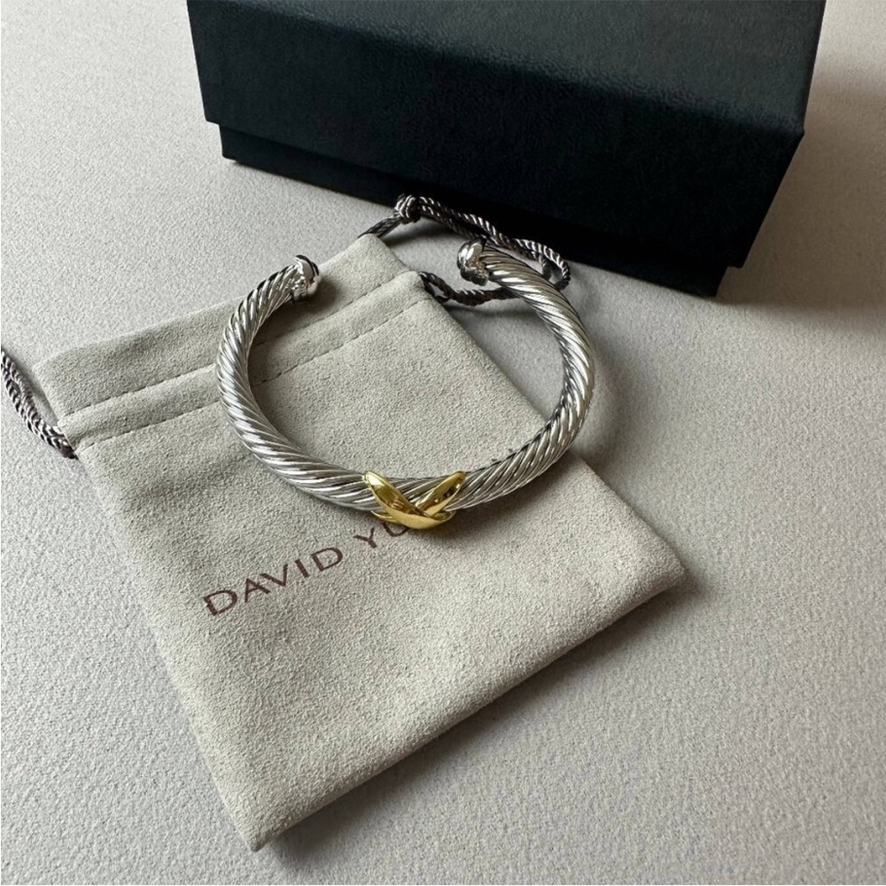David Yurman Two-Tone Cable Bracelet with Gold X Accent 7mm - Picture 2 of 6